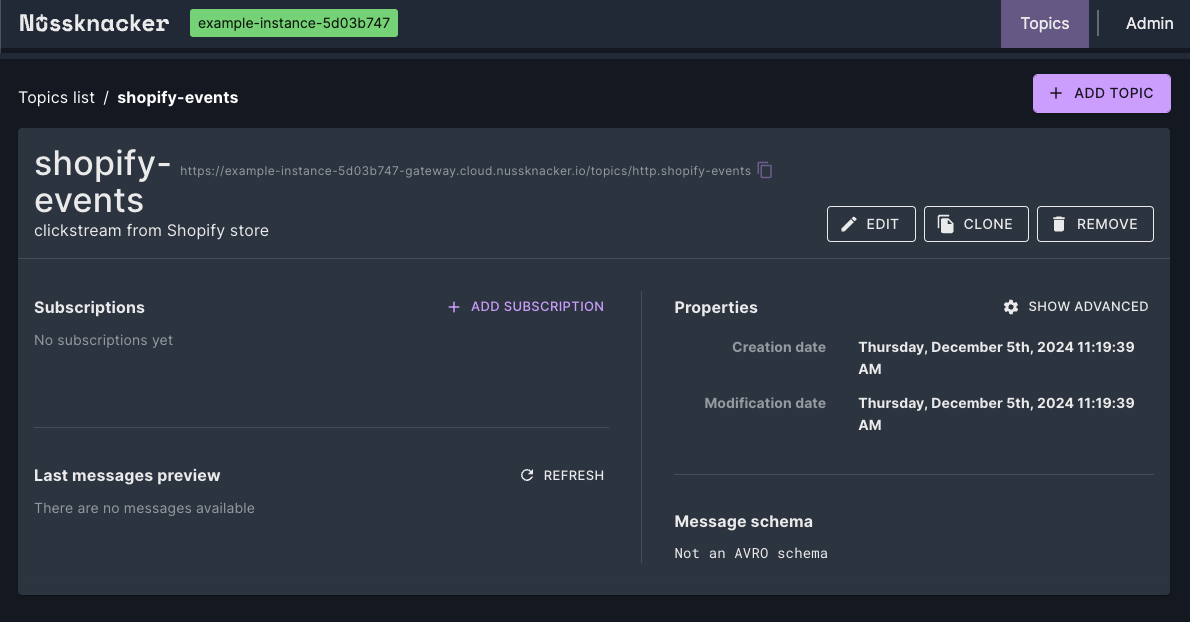 Nu Cloud - view HTTP endpoint