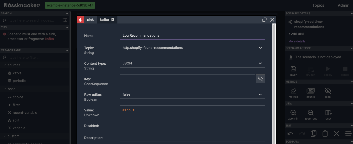 Nussknacker scenario - configuring kafka sink