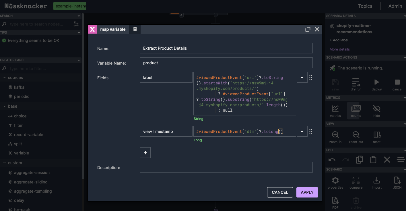 Nussknacker scenario - Extract Product Details record variable