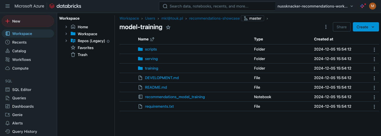 Model training - cloned notebook repository