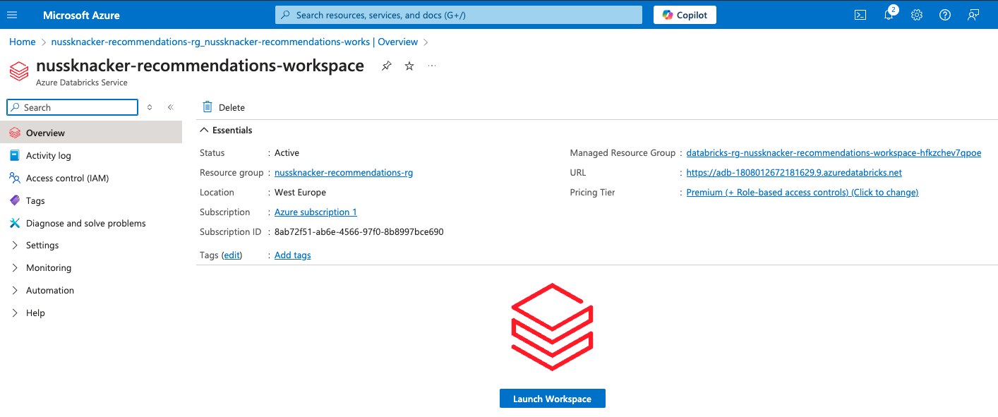 Model training - workspace overview