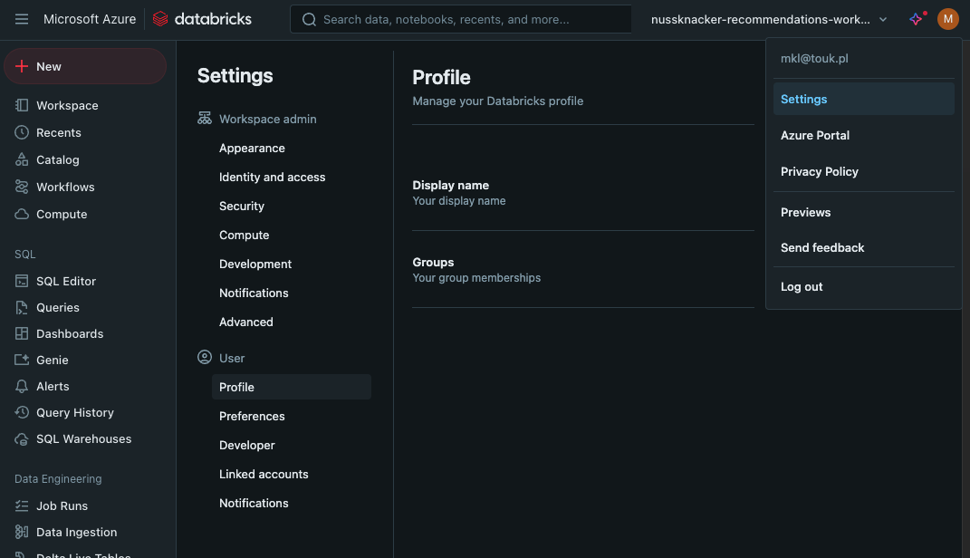 Model training - workspace settings