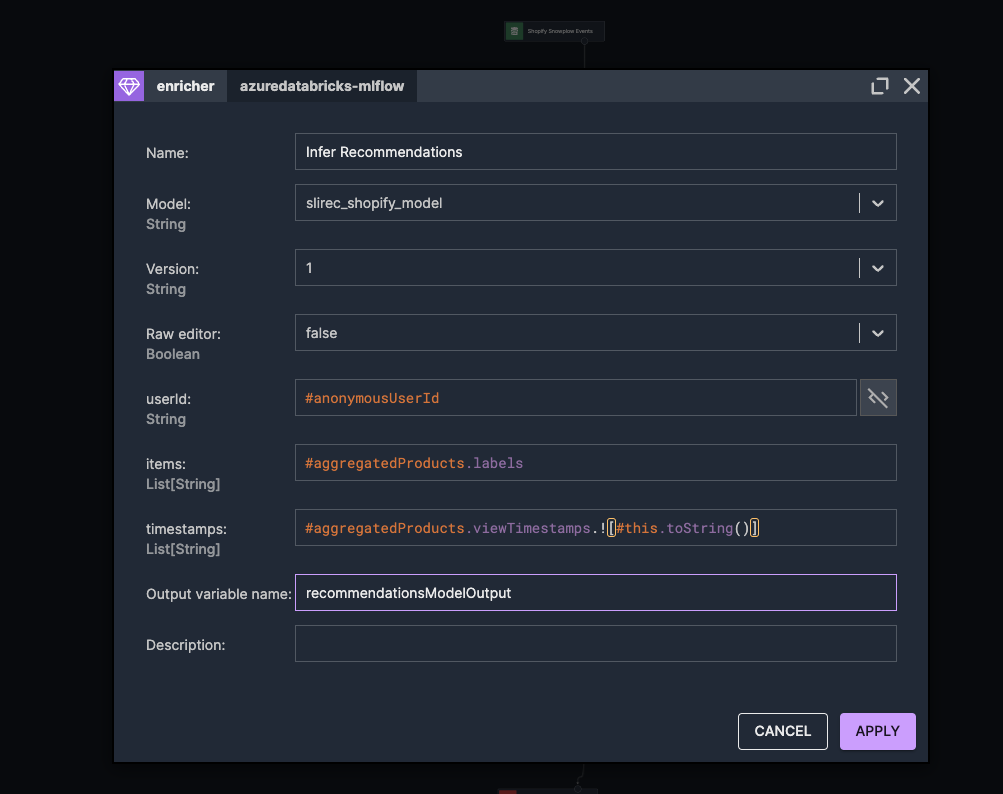 Using model - MLflow component properties