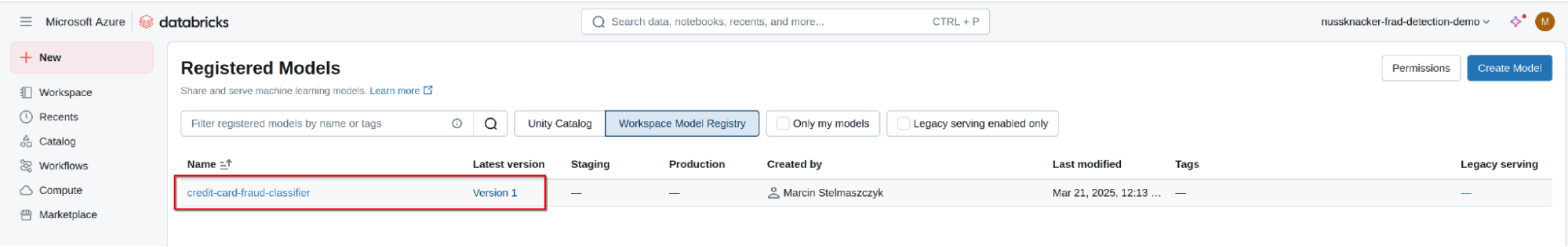 Accessing the registered model details