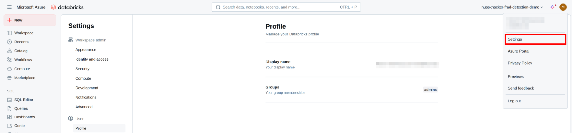 Inside your Azure Databricks workspace