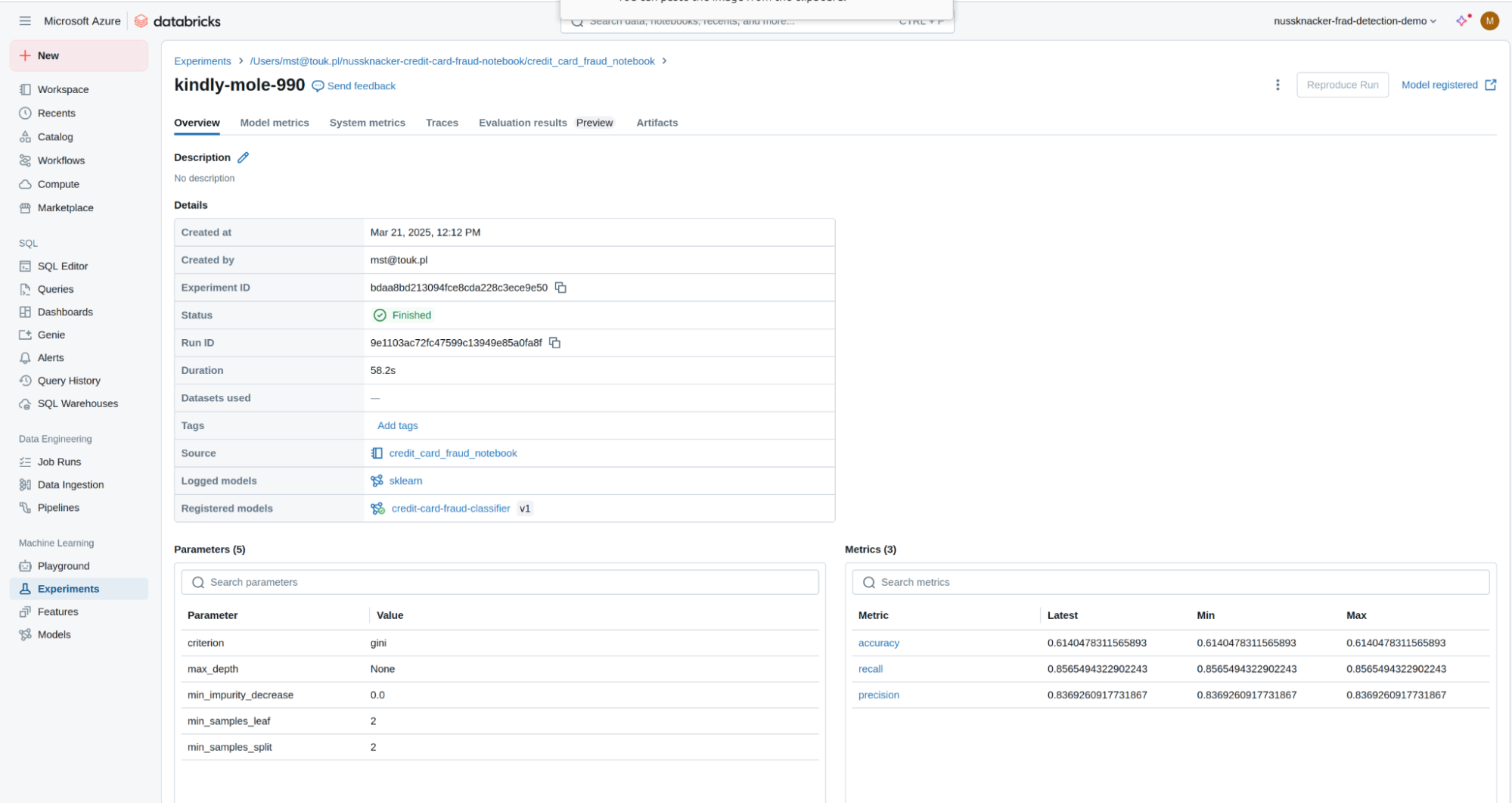 a model registered in Azure Databricks managed MLflow