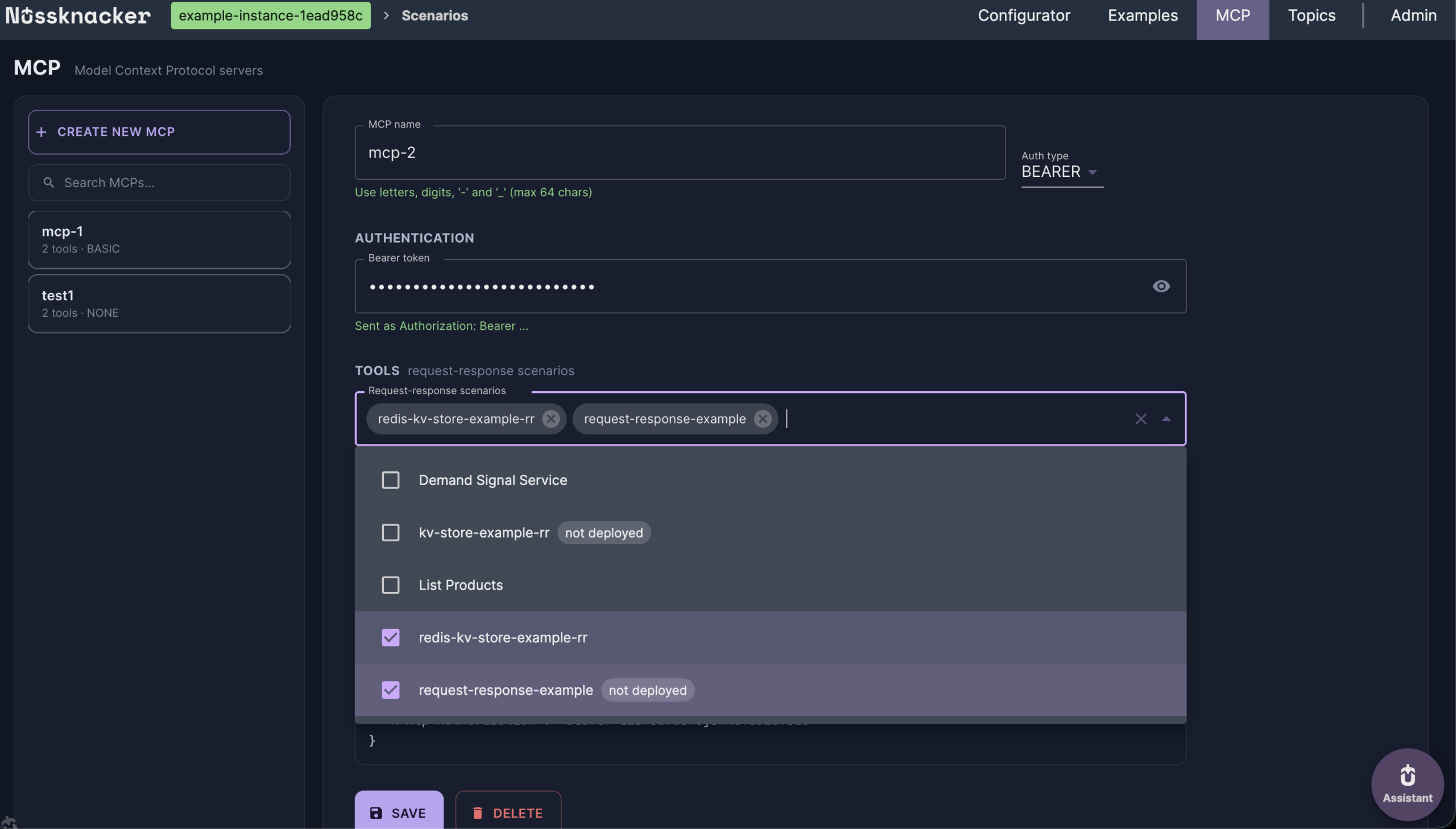 MCP server configuration in Nussknacker: selecting request-response scenarios as tools
