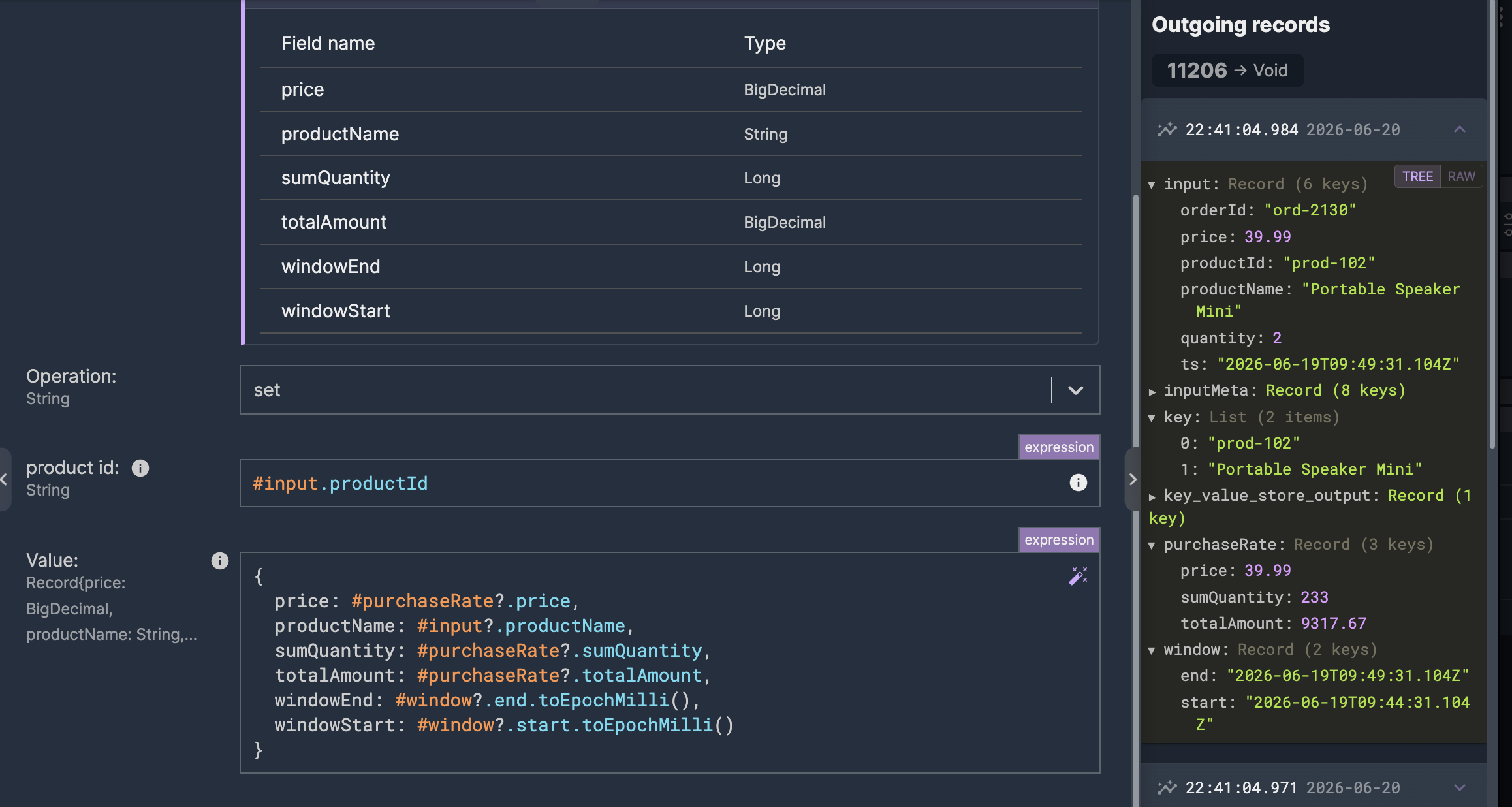 Save rate for product: Key-Value Store set node with the value record built using the data mapper