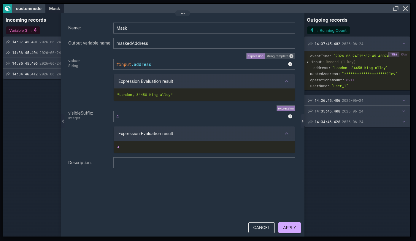 Nussknacker Designer showing Flink UDF and PTF components ready to use in a scenario